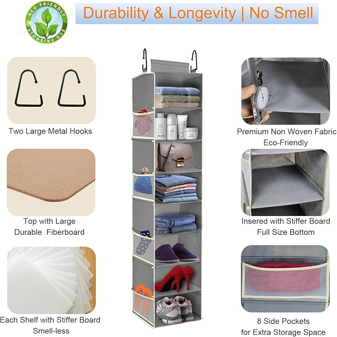 Large-Sized Hanging Shoe Organizer 8-Shelf, Hanging Closet Organizer - Image 5