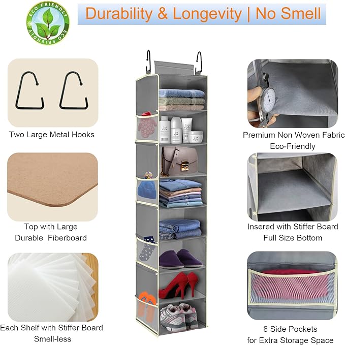 2 Pack Large-Sized Hanging Shoe Organizer 8-Shelf, Hanging Closet Organizer - Image 5