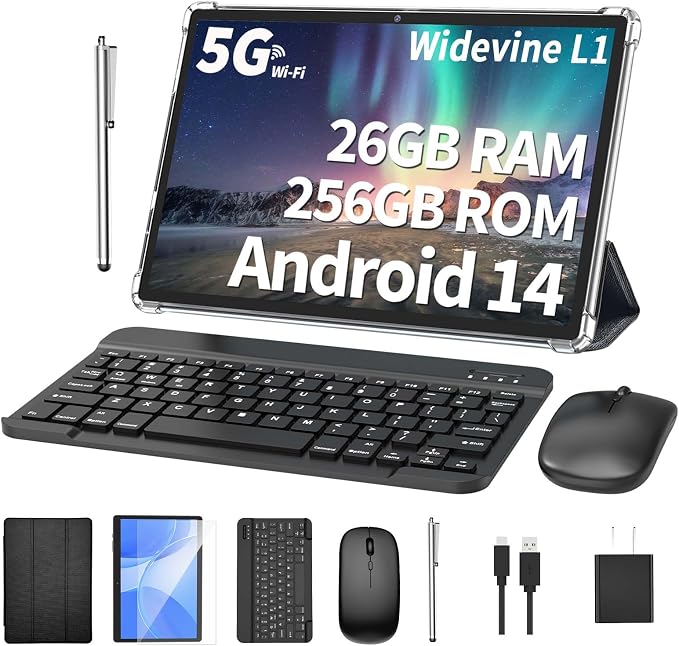 Android Tablet with Keyboard, 26GB RAM, 256GB ROM, 10.1 inch Android 14 Tablet by Unknown