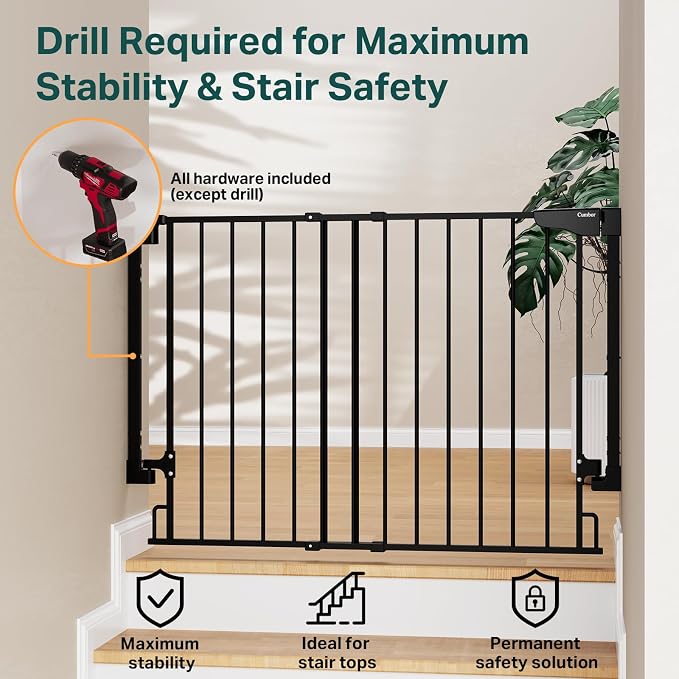 Cumbor 29.2–43" Baby Gate for Stairs, Wall-Mounted, Expandable No Bottom Bar - Image 5