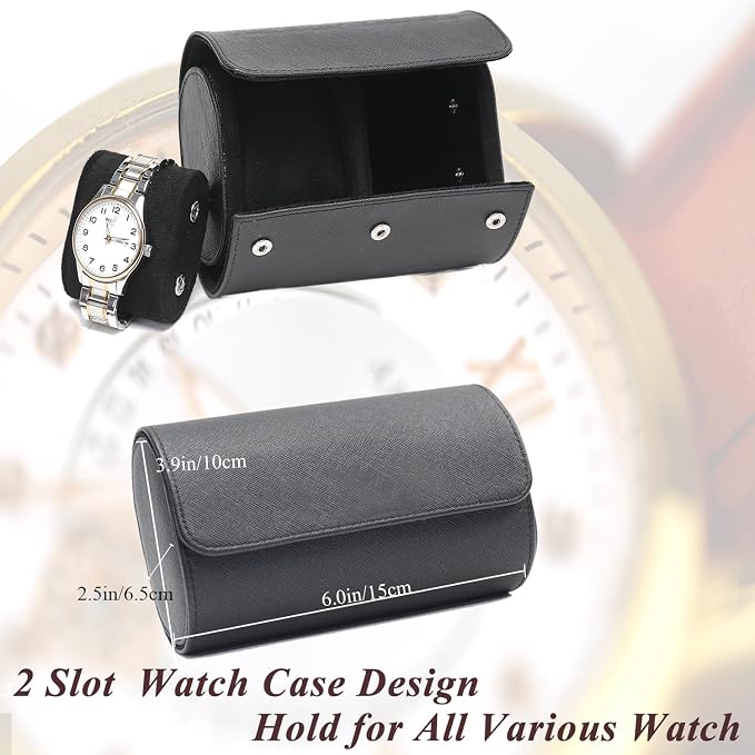 Watch Travel Case, Luxury Leather Watch Roll 2 Slot Organizer Box, Jewelry - Image 2