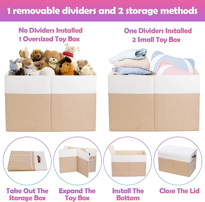 Large Toy Storage Box with Lid, Collapsible Sturdy Toys Storage Organizer Chest - Image 5