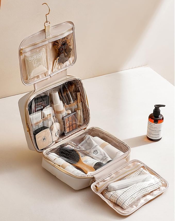 EACHY Toiletry Bag with Hanging Hook, Travel Makeup Bag PU Leather Cosmetic Bags - Image 8