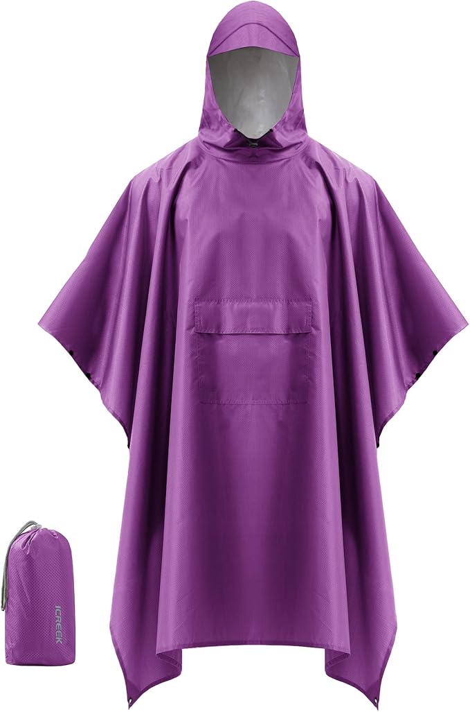 iCreek Hooded Rain Poncho with Pocket Waterproof Lightweight Unisex Raincoat by iCreekoutdoor