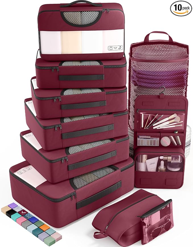 Veken 10 Set Packing Cubes for Travel Essential, Suitcase Organizer Bags in 4 by Veken