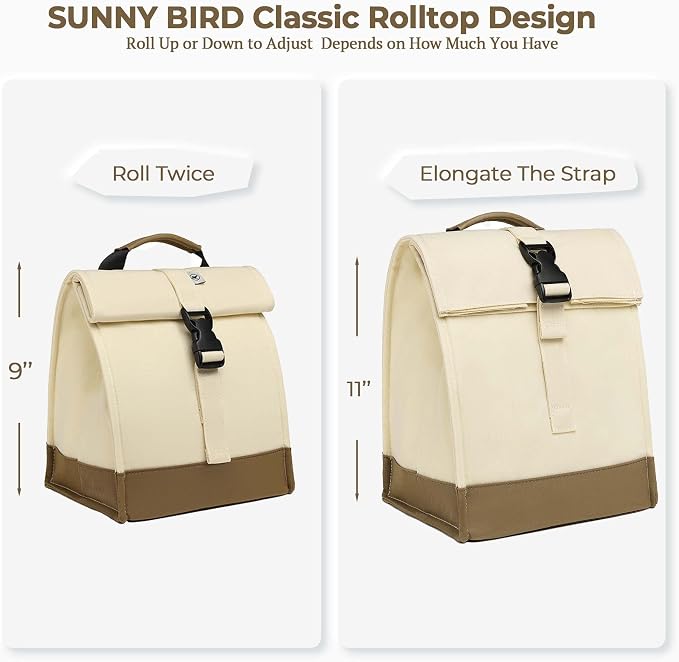 SUNNY BIRD Insulated Lunch Bag Rolltop Lunch Box Medium Lunch Cooler Tote - Image 5