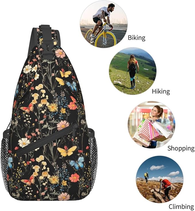 SUPLUCHOM Sling Bag Wildflower Botanical Butterfly Flower Hiking Daypack - Image 6
