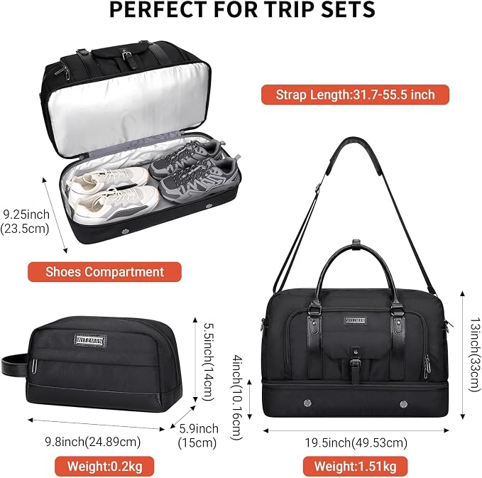 WITZMAN Weekender Bags for Men Women Carry On Duffle Overnight Bag - Image 5
