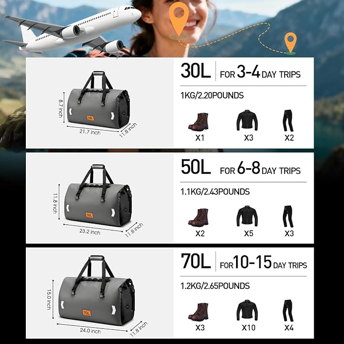 Waterproof Dry Bag, 30L Roll-top Motorcycle Tail Bag - Image 4
