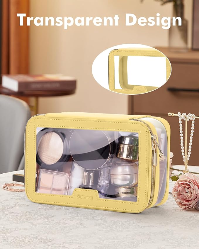 Travel Clear Makeup Bag with Makeup Brush Bag, Leather Makeup Case Toiletry Bag - Image 6