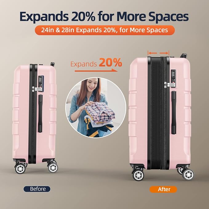 SHOWKOO Luggage Sets Expandable PC+ABS Durable Suitcase Sets Double Wheels TSA - Image 5
