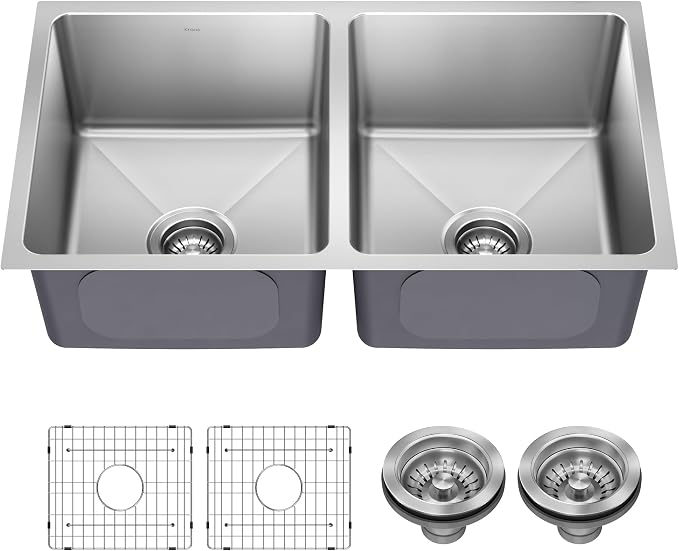 KRAUS Fairlane 33-inch Undermount Double Bowl 18-Gauge Stainless Steel Kitchen by KRAUS