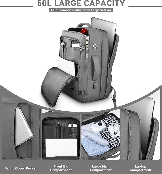 Carry On Backpack, 50L Extra Travel Laptop Backpack - Image 5