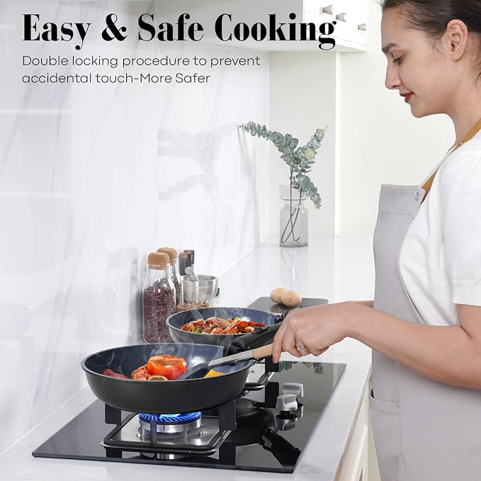 15 Pcs Pots and Pans Set Non Stick, Detachable Handle Ceramic Cookware Sets - Image 8