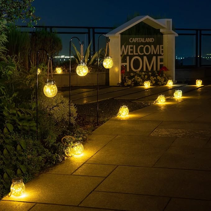 ROSHWEY Solar Lanterns Outdoor Waterproof, 4 Pack Garden Lights Outdoor Lantern - Image 2