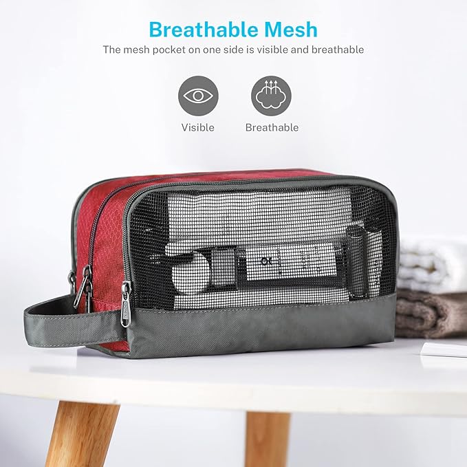 Gonex Travel Toiletry Bag Nylon, Dopp Kit Shaving Bag Toiletry Organizer Red - Image 3