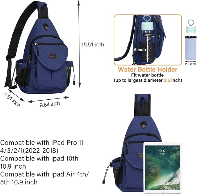 MOSISO Sling Backpack, Canvas Crossbody Hiking Daypack Bag - Image 2
