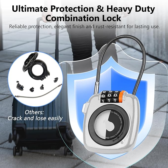 Compatible with Apple AirTag Secure Lock with Wire Cable, 3-Digit Combination - Image 7