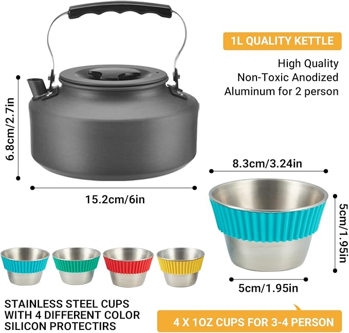 Bulin 24/13/11/8/4 PCS Camping Cookware Mess Kit Lightweight Backpacking - Image 3