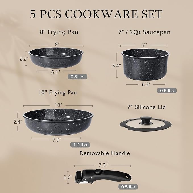 GiPP Ceramic Pots and Pans Set Non Stick, Nonstick Detachable Handle Cookware - Image 2