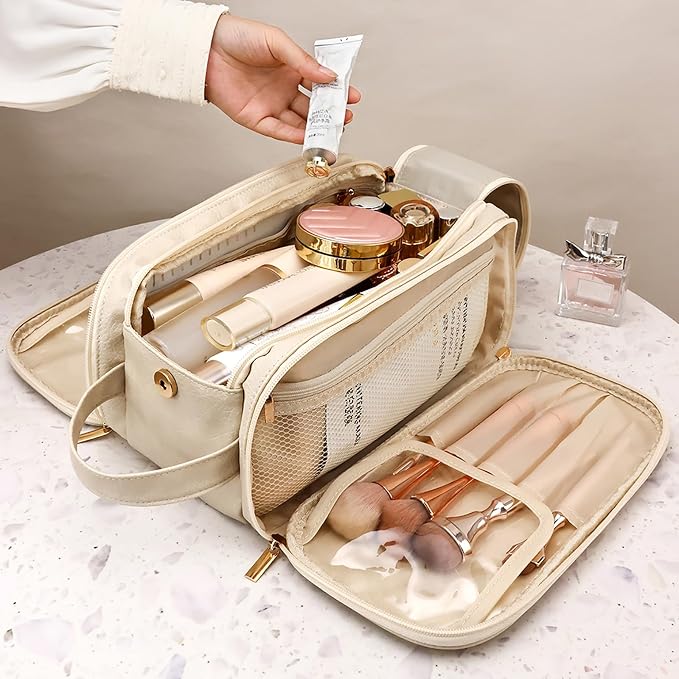 Travel Toiletry Bag for Women PU Triple-layer Double Zipper Toiletry Bags - Image 8