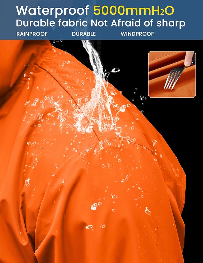COOFANDY Men's Long Raincoat Ligtweight Rain Jacket Waterproof Outdoor Jackets - Image 3