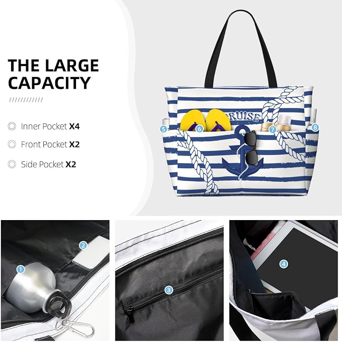 Beach Bag for Women Beach Tote Bag Waterproof Sandproof Large Bags - Image 3