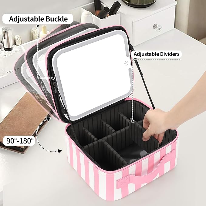 Makeup Bag With LED Mirror, Travel Makeup Case with Light up Mirror Large - Image 4