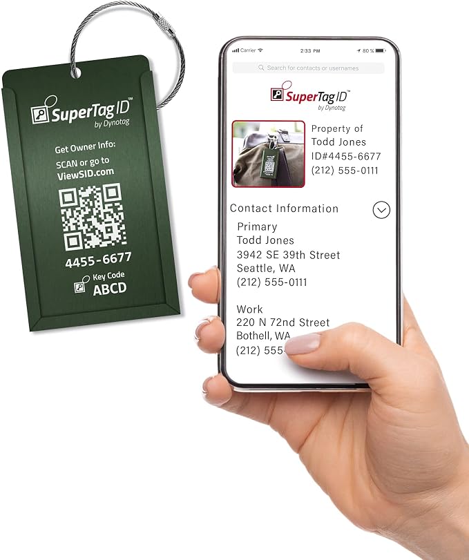 Dynotag® Web Enabled Smart Aluminum Convertible Luggage ID Tag + Braided Steel - Image 2