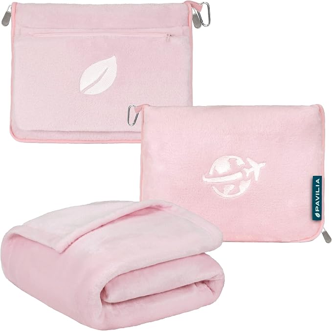 PAVILIA Travel Blanket and Pillow, Arms Opening Airplane Blankets by PAVILIA