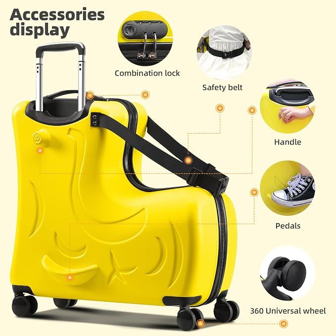 N-A Kids Ride On Suitcase with Wheels, Scooter Luggage - Image 4