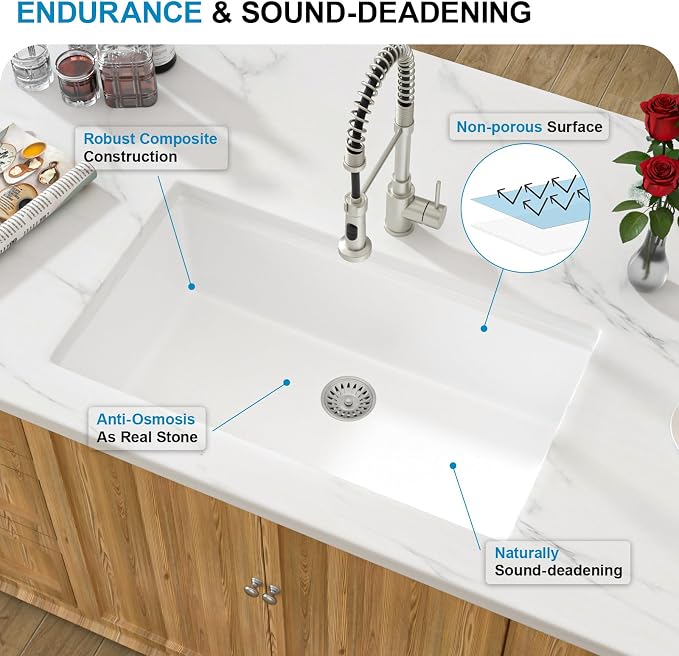 30 White Granite Composite Kitchen Sink - Image 8