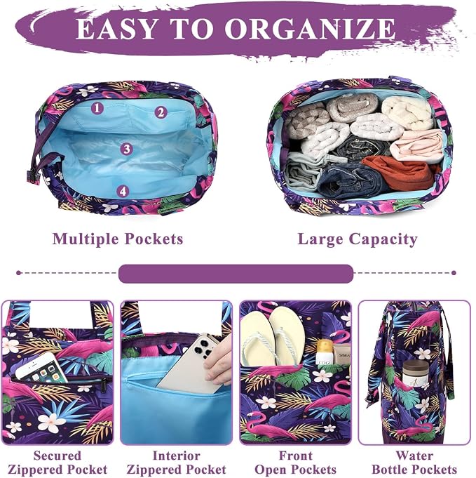 VASCHY Beach Bag for Women, Large Waterproof Sandproof Fold-able Packable Pool - Image 3