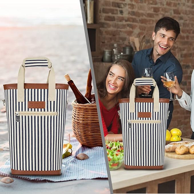 opux Two Bottle Wine Bag Carrier Tote, Insulated Leakproof 2 Bottle Wine Cooler - Image 8