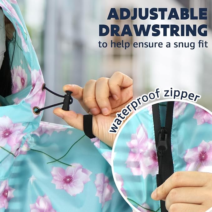 ANYOO Waterproof Rain Poncho Lightweight Reusable Hiking Hooded Coat Jacket - Image 5