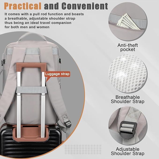50L Travel Backpack with USB Charging Port, Water-Resistant Carry On Backpack - Image 4