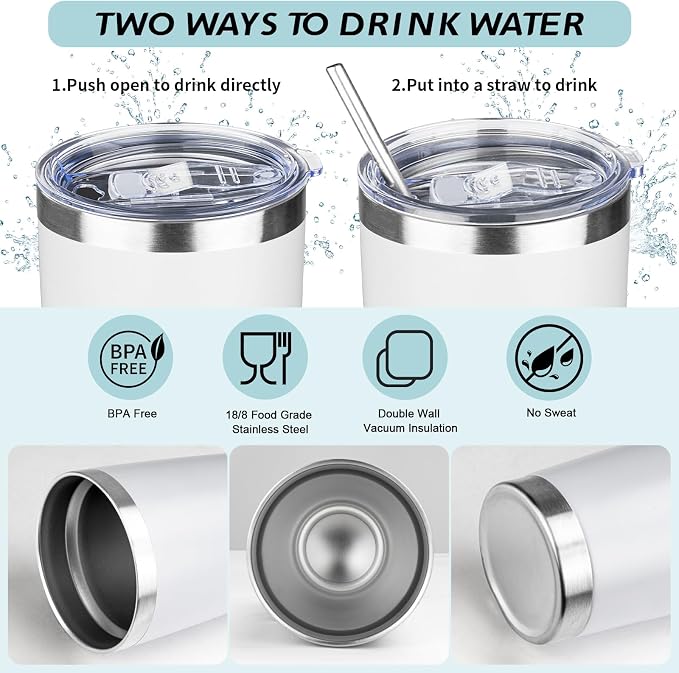 20oz Tumbler with Straw and Brush, Stainless Steel Vacuum Insulated tumbler - Image 3