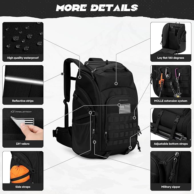 Maelstrom Tactical Backpack for Men, 40L Military Backpack, Water Resistant - Image 2
