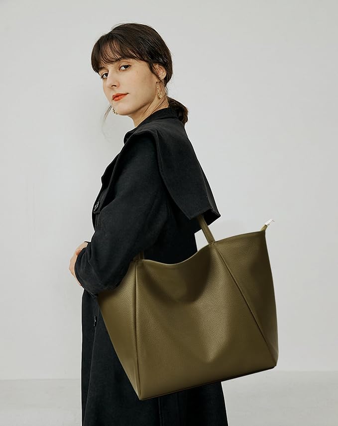 KALIDI Large Tote Bag Vegan Leather Casual Zipper Work Bag Weekender Hobo - Image 7