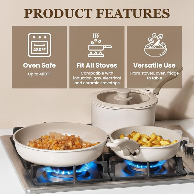 KIKCOIN Ceramic Cookware Set, 20 Pack Nonstick Pots and Pans Set - Image 4