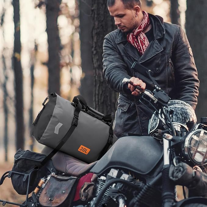 Waterproof Dry Bag, 30L Roll-top Motorcycle Tail Bag - Image 8