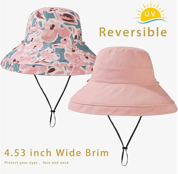 vidsel Womens Sun Hats Wide Brim Reversible Bucket Cotton Hat Packable Summer - Image 6