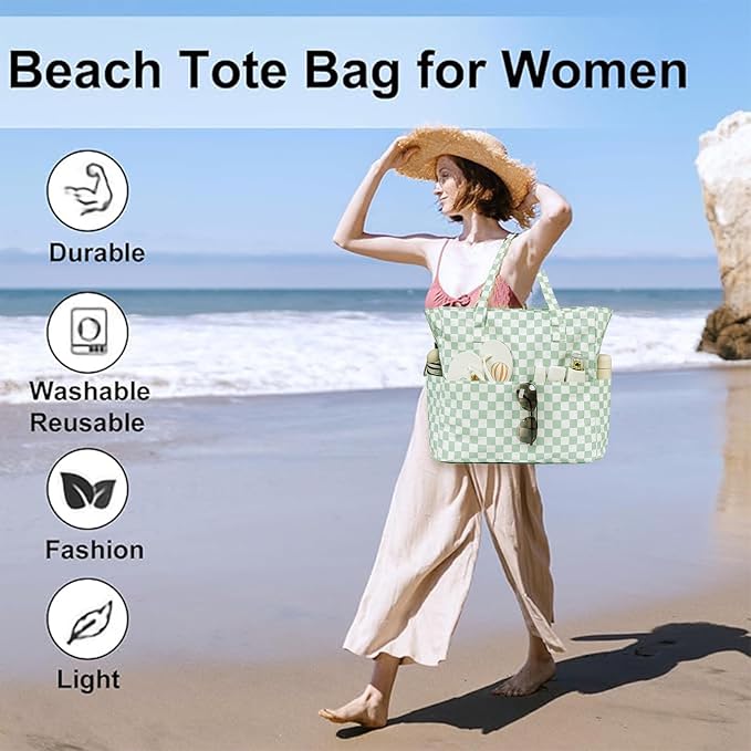 LEDAOU Large Beach Tote Bag Women Waterproof Sandproof Zipper Beach Tote Bag - Image 4