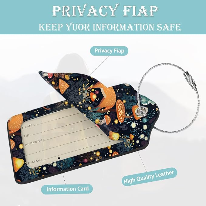 2 Pack Mushrooms Luggage Tag for Suitcases Deer Forest Animal PU Leather Bag - Image 2