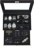 Watch Jewelry Box Organizer, 6-Slot 2-Layer Watch Case and Sunglasses Storage by KUKIKAN