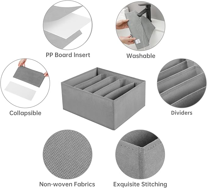 Jeans Drawer Organizers for Clothing, 5 Compartment Wardrobe Storage Box - Image 5