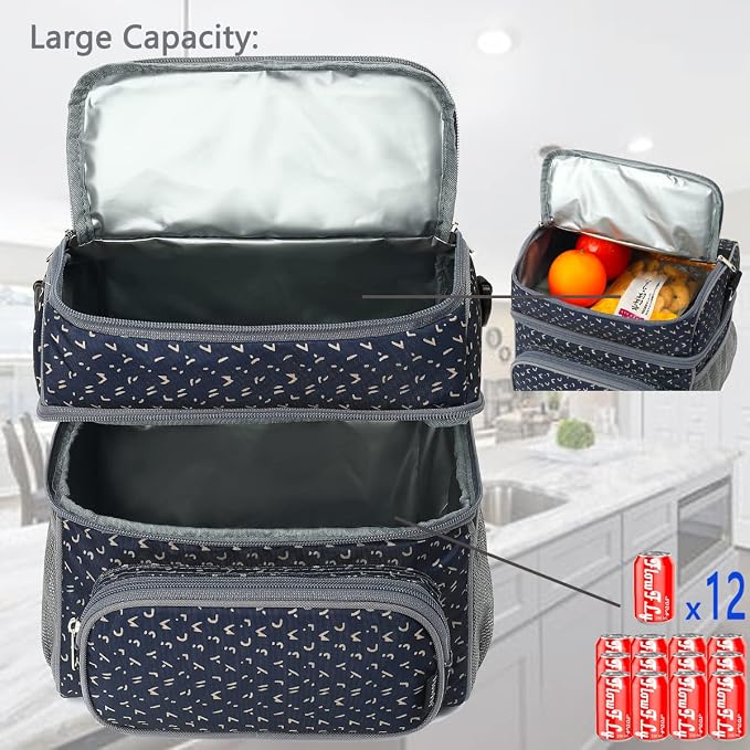 FlowFly Double Layer Cooler Insulated Lunch Bag Adult Lunch Box Large Tote Bag - Image 5