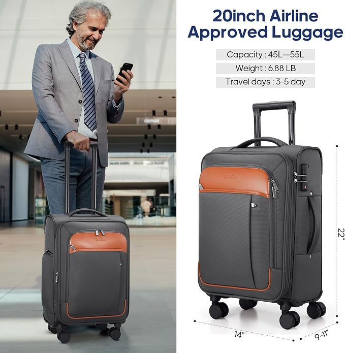 UKEIN Expandable Carry On Luggage 22x14x9 Airline Approved, 20Inch Softside - Image 7