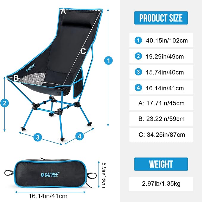 G4Free Lightweight Portable High Back Camp Chair, Folding Chair Lawn Chair - Image 3