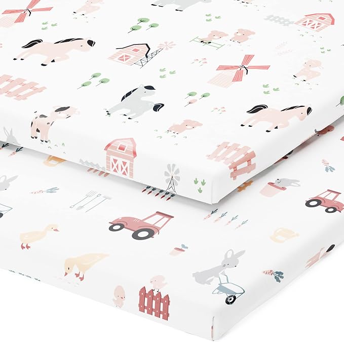 Travel Crib Fitted Sheets for Baby Bjorn, Guava Lotus Travel Crib and 24 x 42 by JoeyJoan